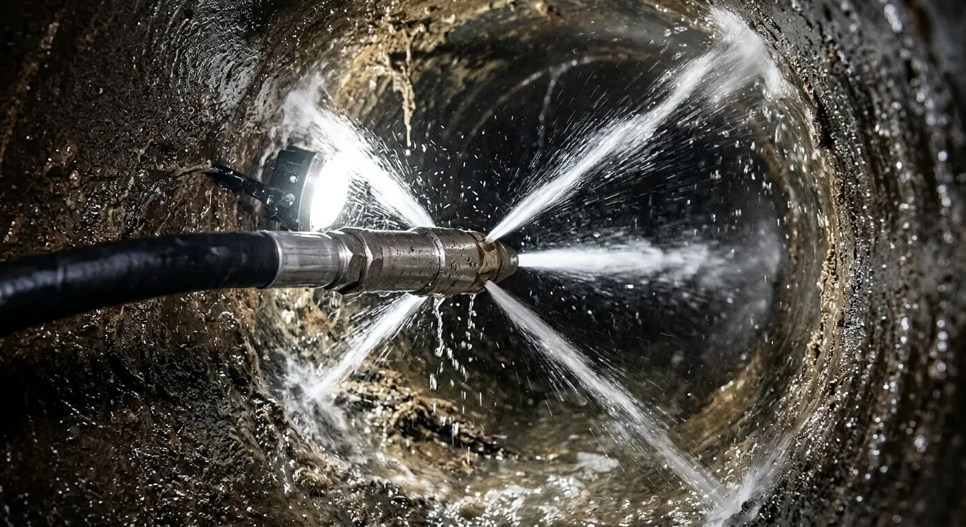 High-pressure hydro jetting nozzle cleaning sewer pipe for Trenchless Sewer Repair in Balm